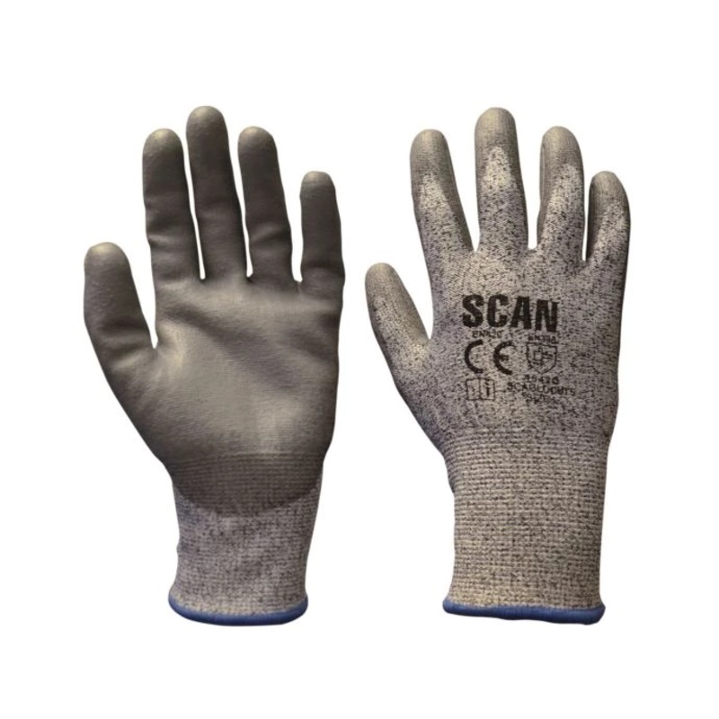 Scan Pro Rigger Gloves Scan SCAGLOCUT5 Grey PU Coated Cut 5 Gloves - L (Size 9) - Adjustable ...