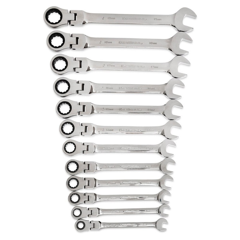 GEARWRENCH 12-Piece Metric Flex-Head Ratcheting Combination Wrench Set – 8-19mm, 72-Tooth, 5° Arc – 9901D