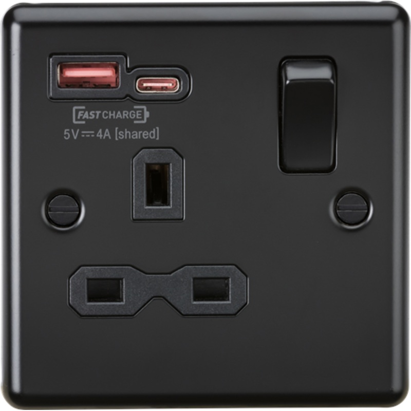 KnightsBridge 13A 2G Raised Round Edge DP Switched Socket - Matt Black ...